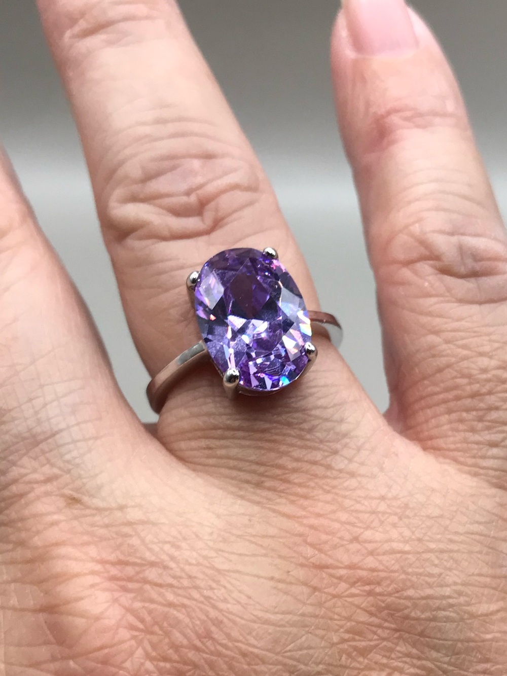 Radiant Violet Oval Solitaire Gemstone & Silver-Tone Ring - Picture 3 of 7